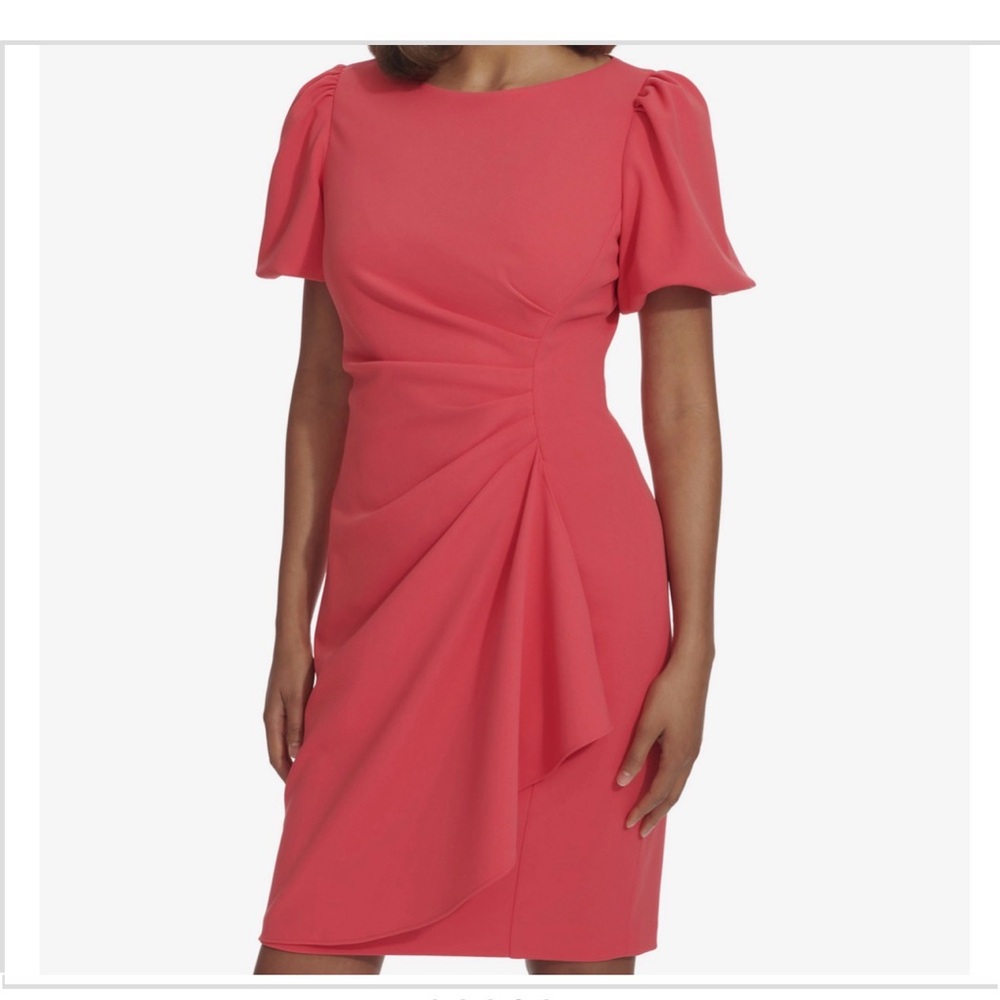 Andrew Marc Coral Pink Draped Midi Dress